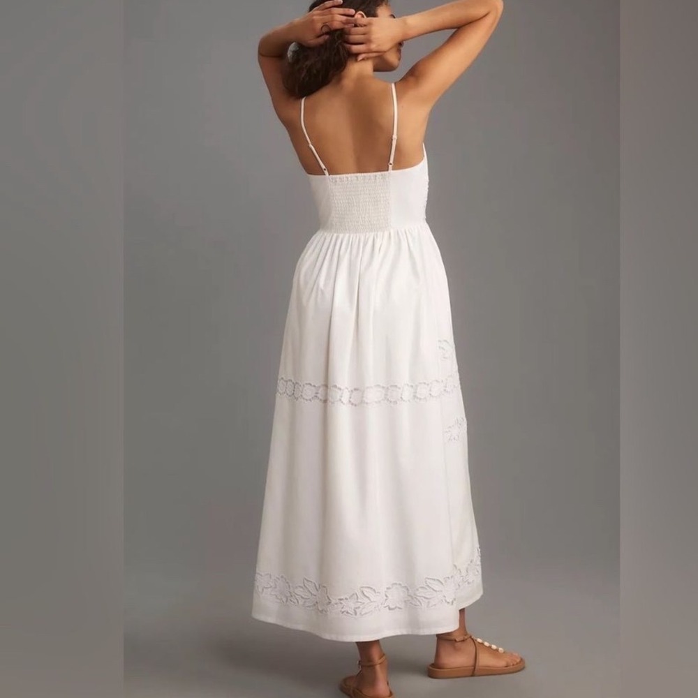 Anthropologie Vineet Bahl Sleeveless V-Neck Floral Cutwork Dress White 2X - Picture 3 of 10